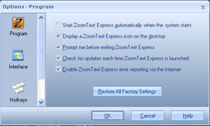 ZoomText Express Options